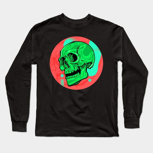 Green Neon Skull Long Sleeve T-Shirt by DashaSliva